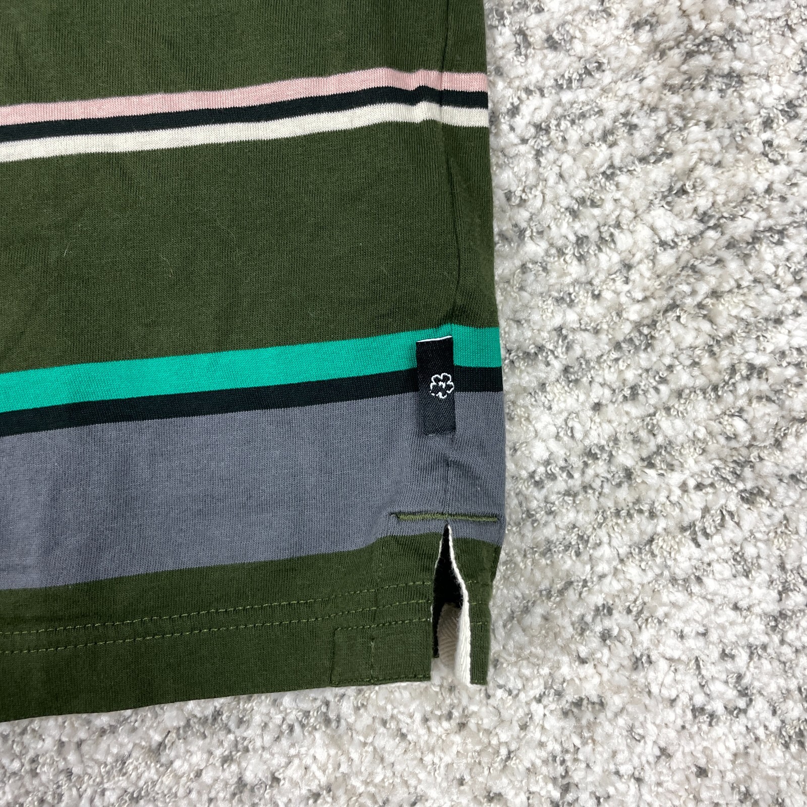 Ted Baker T-Shirt Mens Short Sleeve Crew Neck Green Gray Stripe Tee Logo GUC gallery
