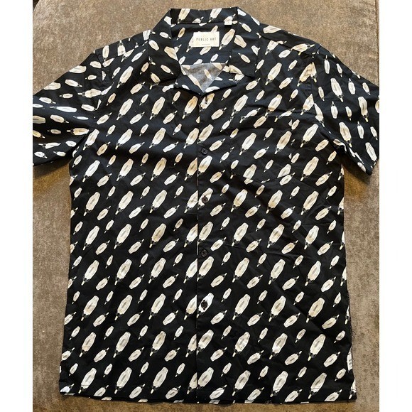 Public Art Mens Popsicle Print Short Sleeve Button Down Shirt Black White Small gallery