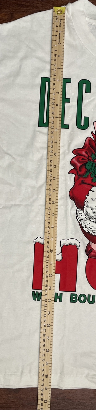 Rare VTG 90s Single Stitch T Shirt Hanes Deck The HOG With Boughs Of Holly Sz XL gallery