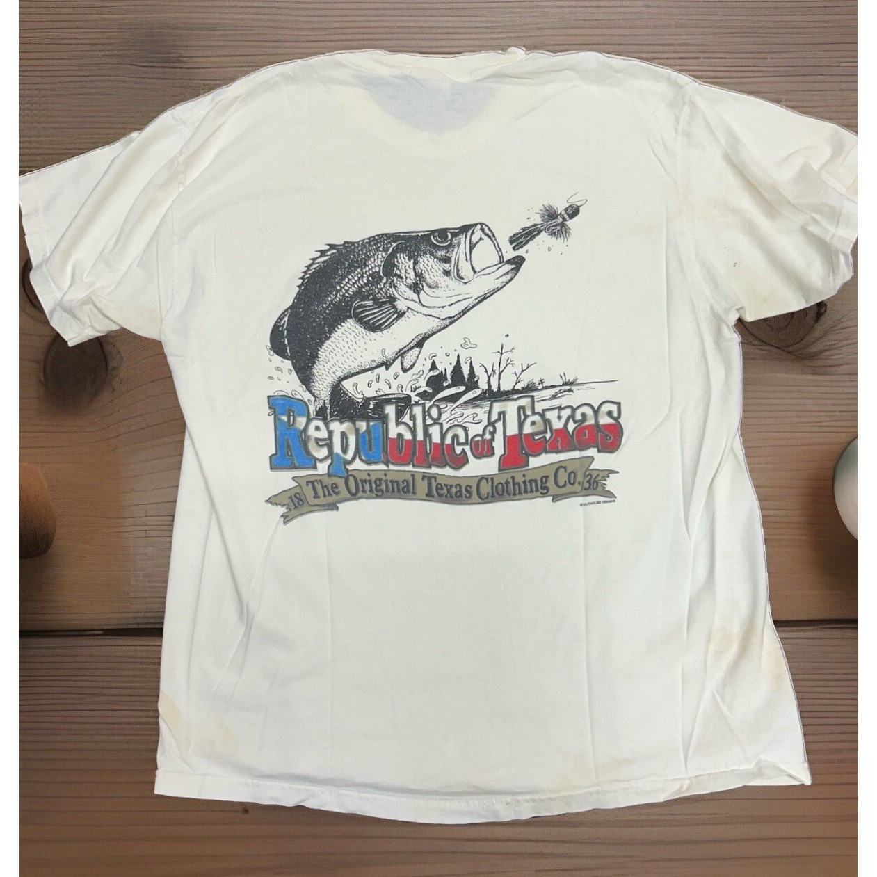 Republic of Texas T Shirt Mens Large White Bass Fishing Graphic Outdoor Flag gallery