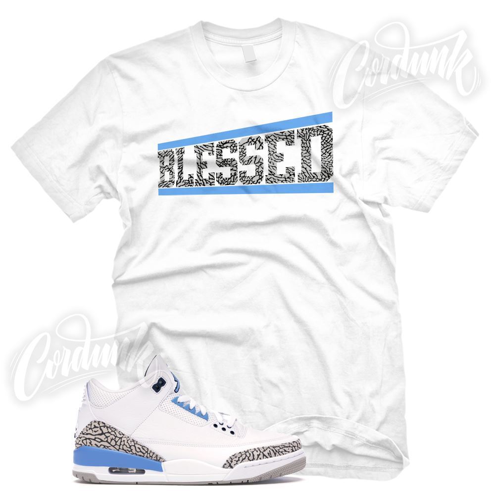 OG BLESSED Sneaker T Shirt to match J1 Retro 3 UNC White Carolina Blue gallery