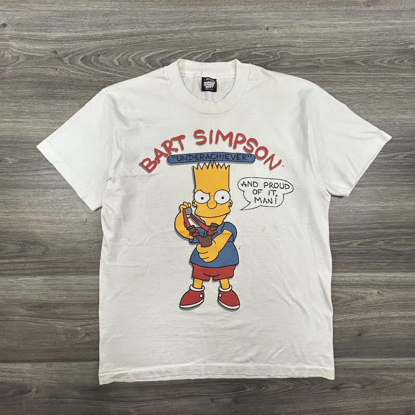 Vintage Bart Simpson Shirt Mens Large White Underachiever Graphic Tee 90s USA gallery