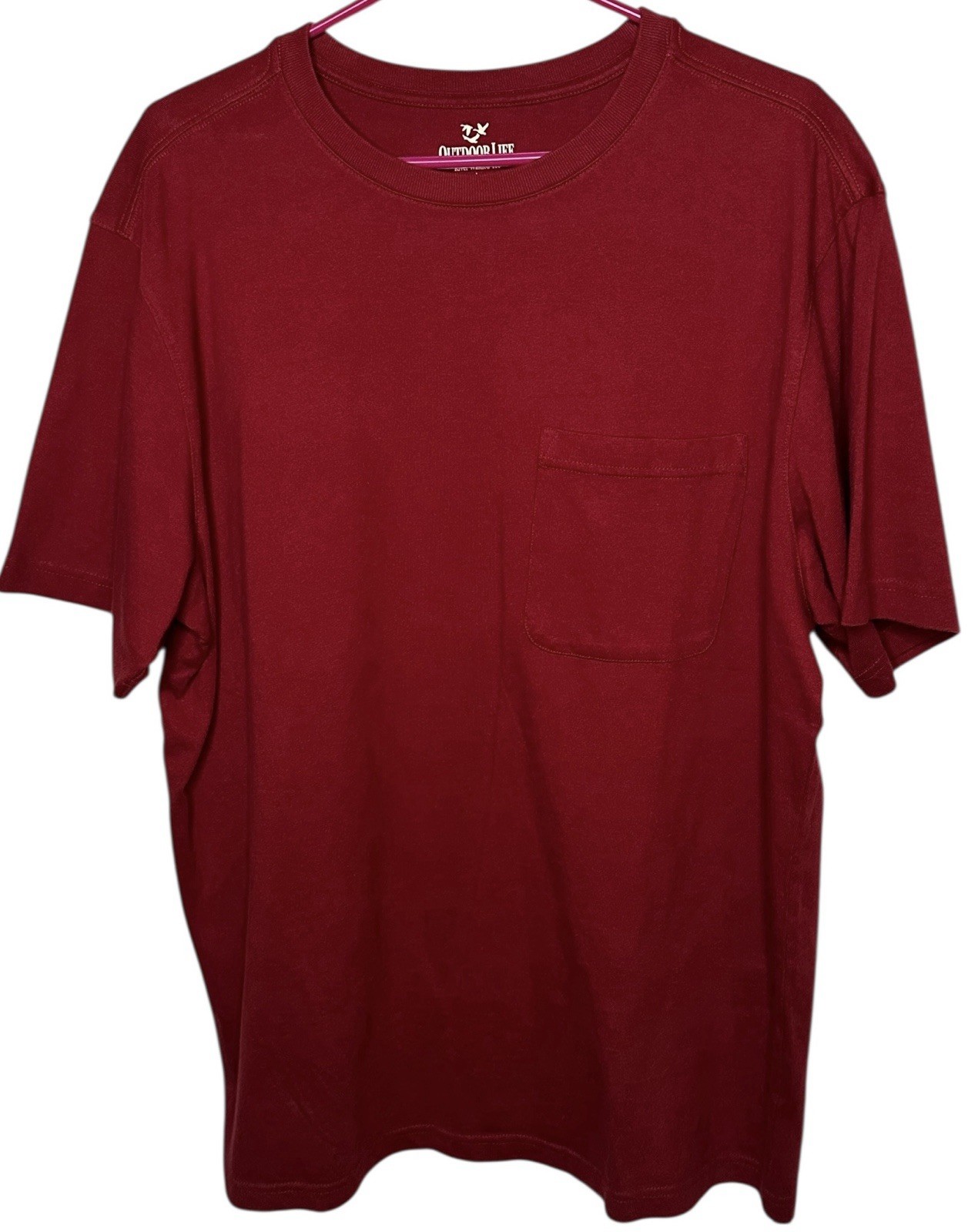 Outdoor Life Front Pocket T-Shirt Mens Sz Lg BURGUNDY River Washed Tee