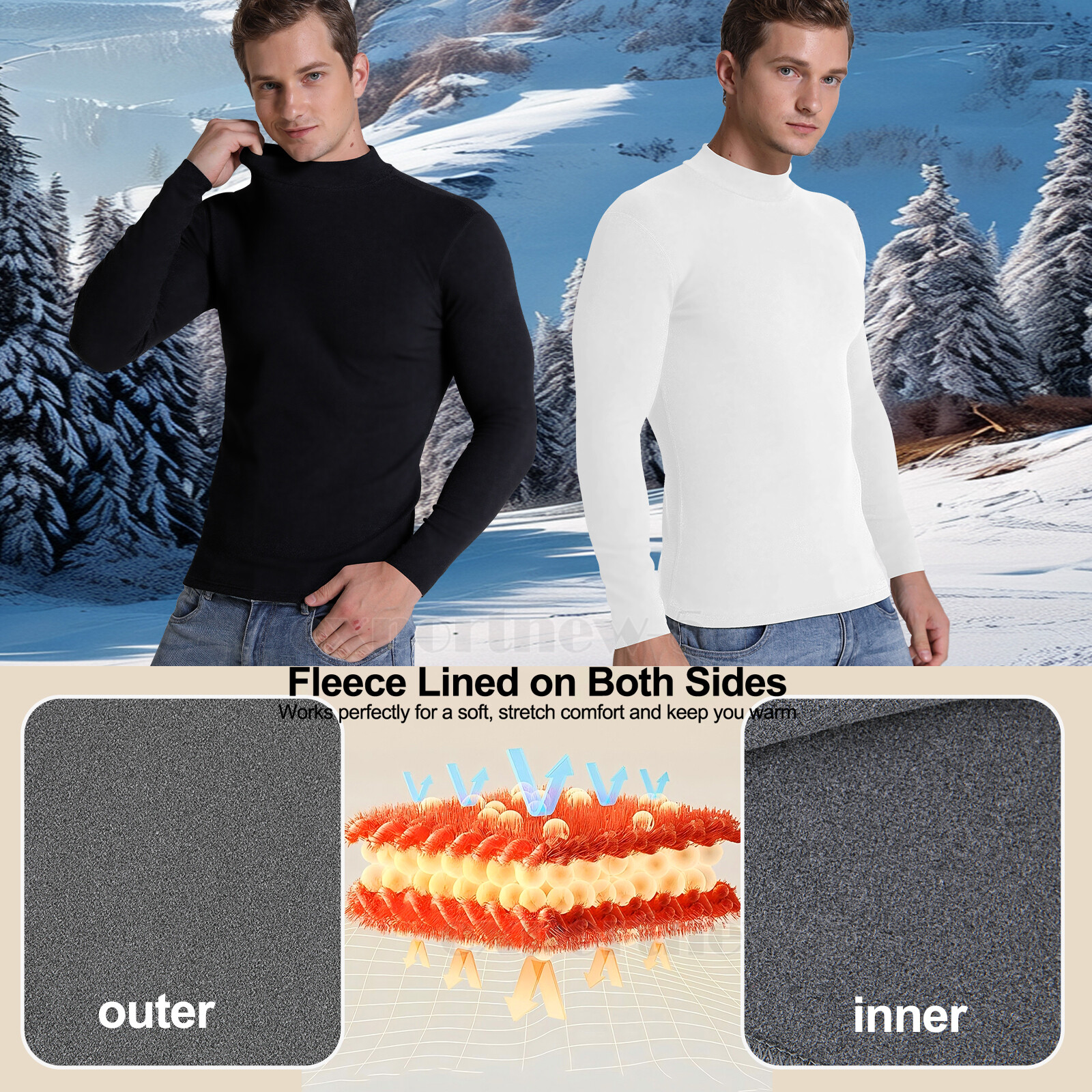 Men Long Sleeve T-shirt High Neck Jumper Undershirt Mock Neck Tops Pullover Slim gallery