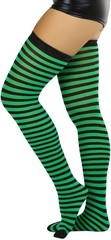 Women’s Opaque Hoseiry Thin Striped Thigh High Long Stocking – Black w/Kelly …