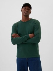 GAP Everyday Soft Cotton Crewneck Long Sleeve T-Shirt-Essex Green-Size L