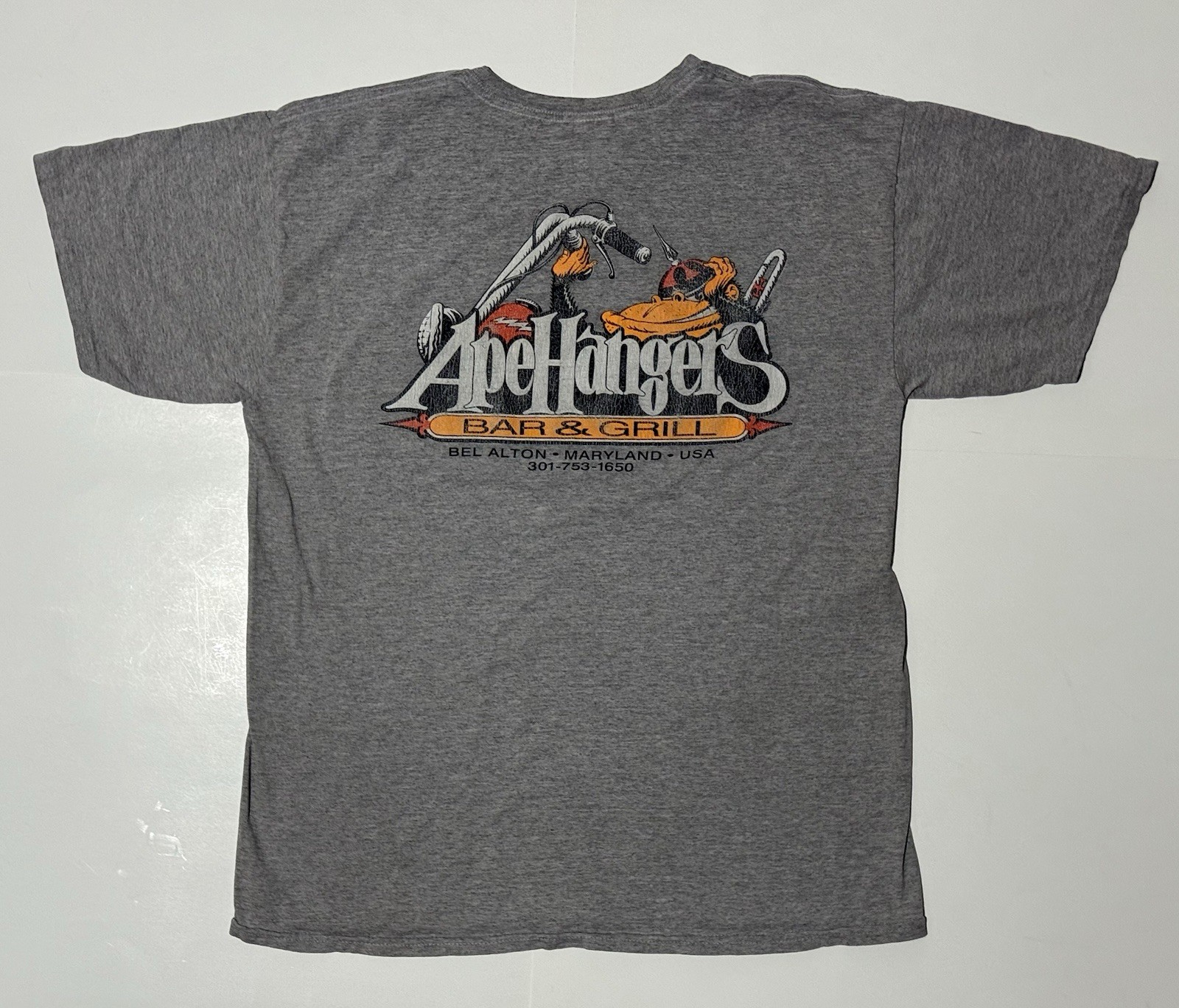 Ape Hangers Bar & Grill Distressed Gray Pocket T-Shirt Large (L)