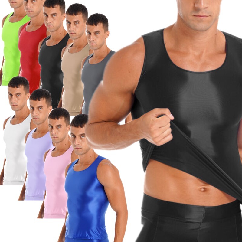 Men Smooth Glossy Sport Tank Top Gym Fitness Workout Crop Top Shirt Activewear gallery