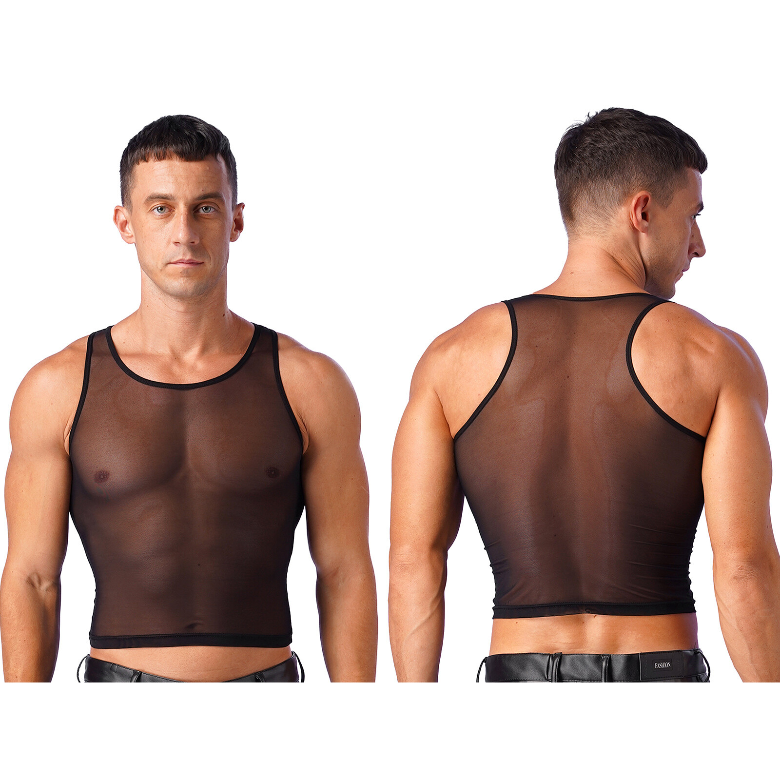 US Men Tank Tops Workout Crop Top See-Through T-shirt Muscle Blouse Mesh Vests