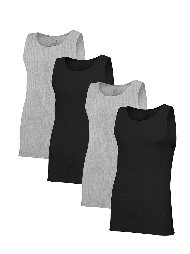 Men’s Tag-Free Cotton Undershirts Regular-Tank-4 Pack Black/Grey Small