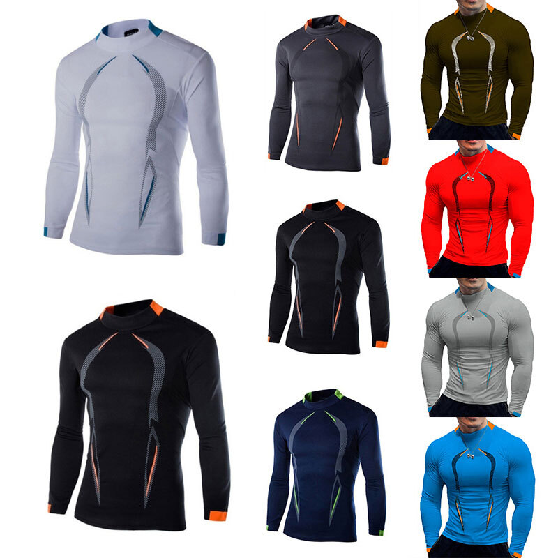 Mens Compression Shirt Base Layer Thermal Tights Top Long Sleeve Gym Activewear⇔