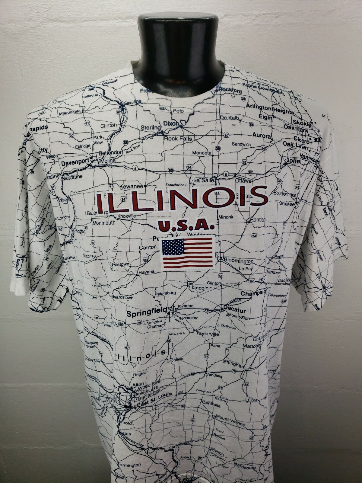 Vintage 90s Illinois ALL OVER PRINT T-Shirt Mens XL TeeJays Tag DEADSTOCK MINT! gallery