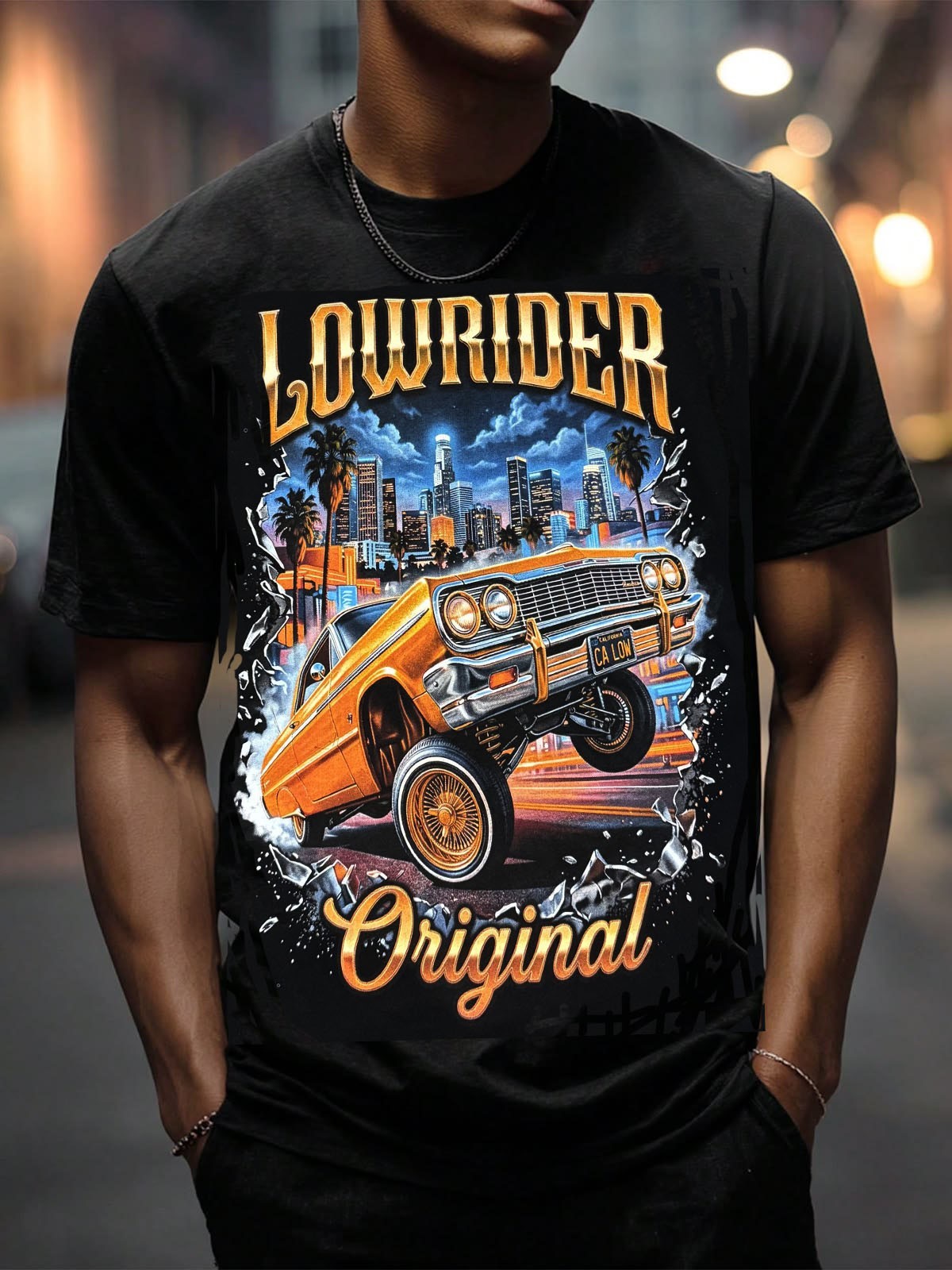 street style Lowrider black t shirt unisex 100% silk screen