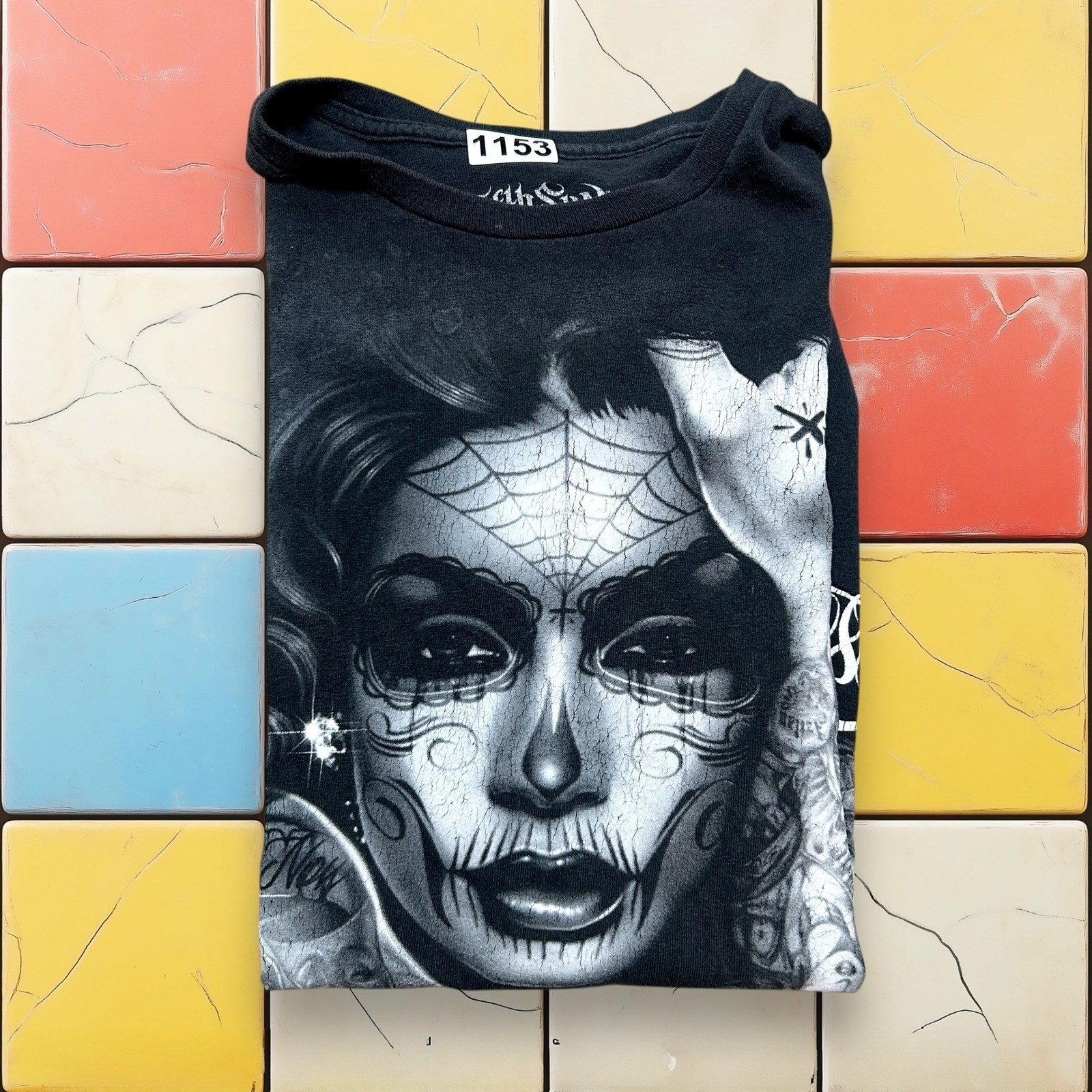 VTG Y2K Gothic Skull FifthSun Graphic Tattoo Shirt Mens XL Black Art Tee Cross gallery