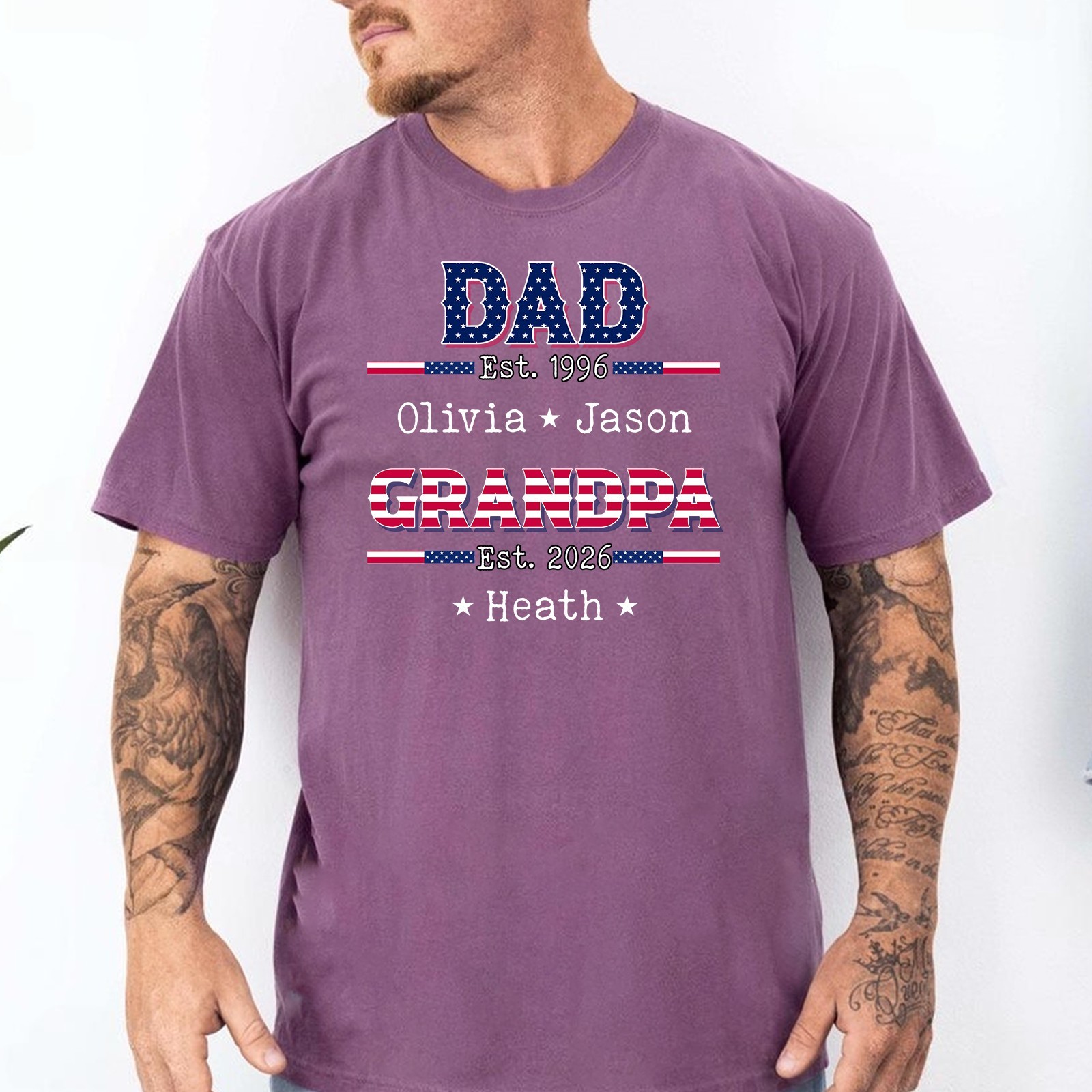 Personalized Dad Grandpa Shirt Custom Kids Names Est Year USA Flag Fathers Gift gallery