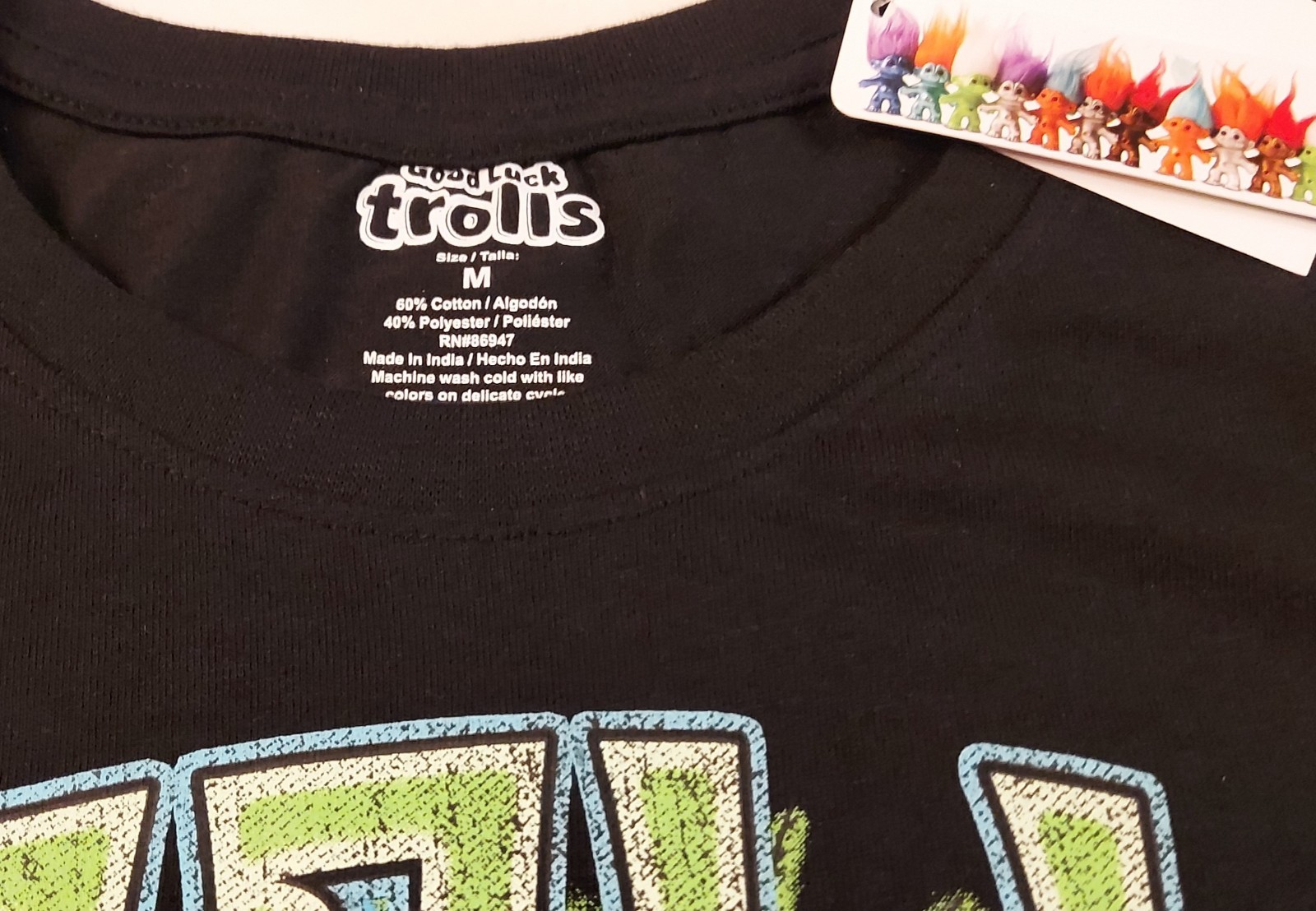 NWT VINTAGE STYLE TROLLS ADULT MEN'S MEDIUM GOOD LUCK DREAMWORKS BLACK T-SHIRT gallery