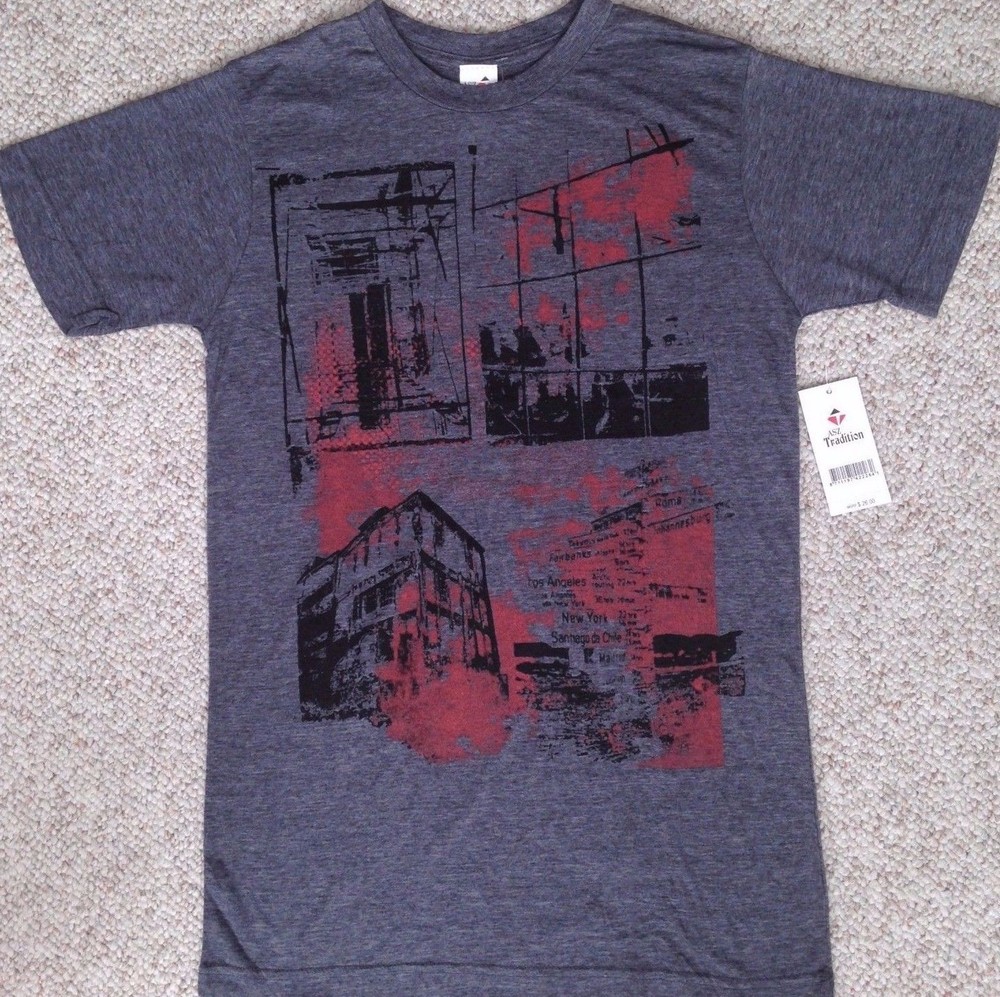 ASZ TRADITION CITY BUILDING ABSTRACT URBAN STREET ART T-SHIRT soft MEN SMALL new