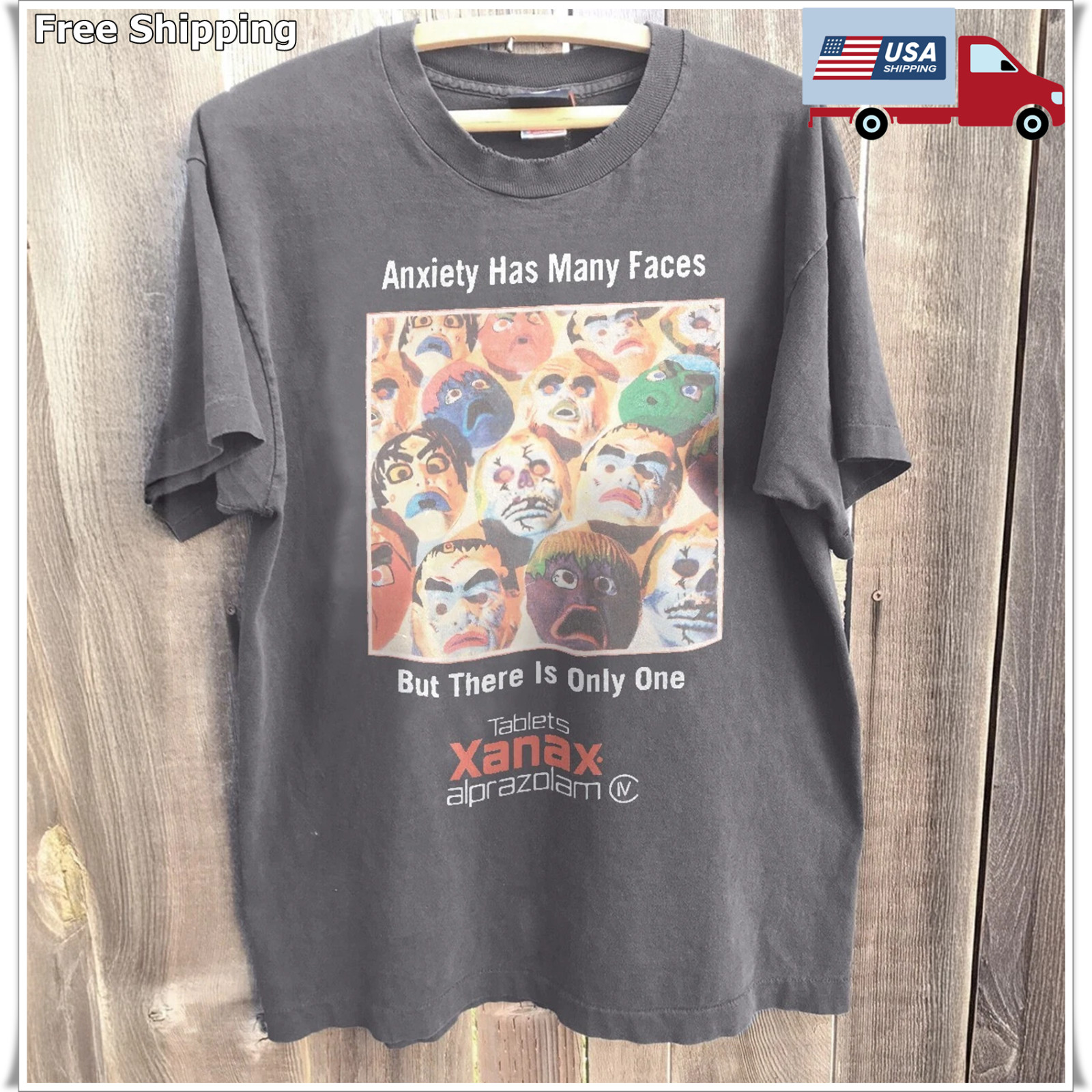 Xanax - Anxiety Has Many Faces Unisex T-Shirt Charcoal Size S-5XL gallery