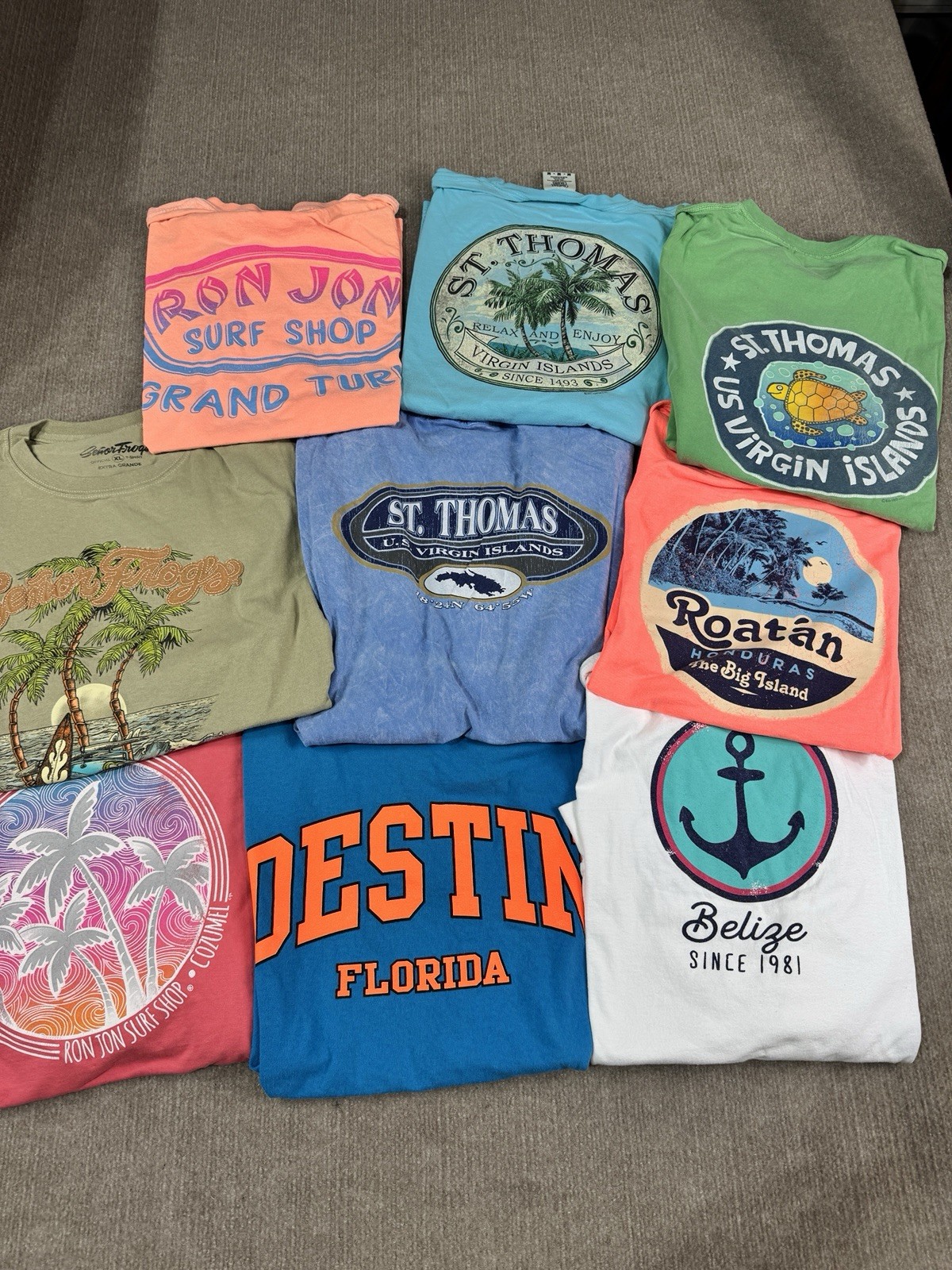 Lot Of 9 T-Shirts Vacation Destination Caribbean Colorful Soft Comfy Sizes Vary gallery