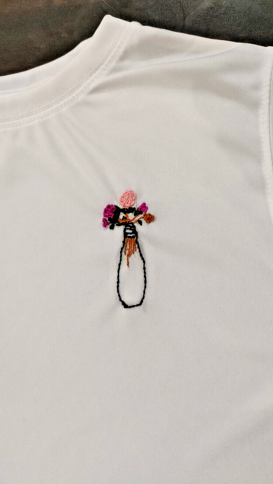 Hand Embroidered T-Shirt with Floral Vase Design - Unisex, Casual Wear Free Ship gallery