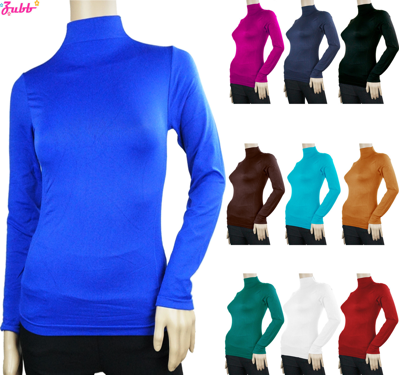 SOFT SEAMLESS STRETCH LONG SLEEVE SHIRT TURTLENECK MOCK HIGH NECK TOP SLIM FIT gallery