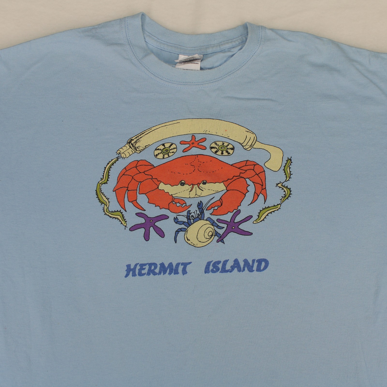 GILDAN Vtg Hermit Island Crab Vacation Beach Ocean Graphic T-SHIRT Men’s XL