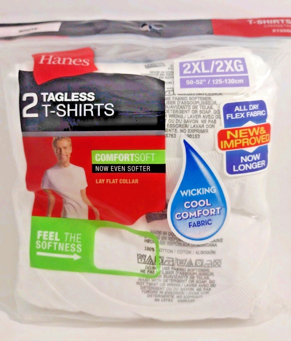 Hanes Cool DRI TAGLESS® Men`s T-Shirt (Pack of 2) White size 2XL/2XG/2TG 50-52 gallery