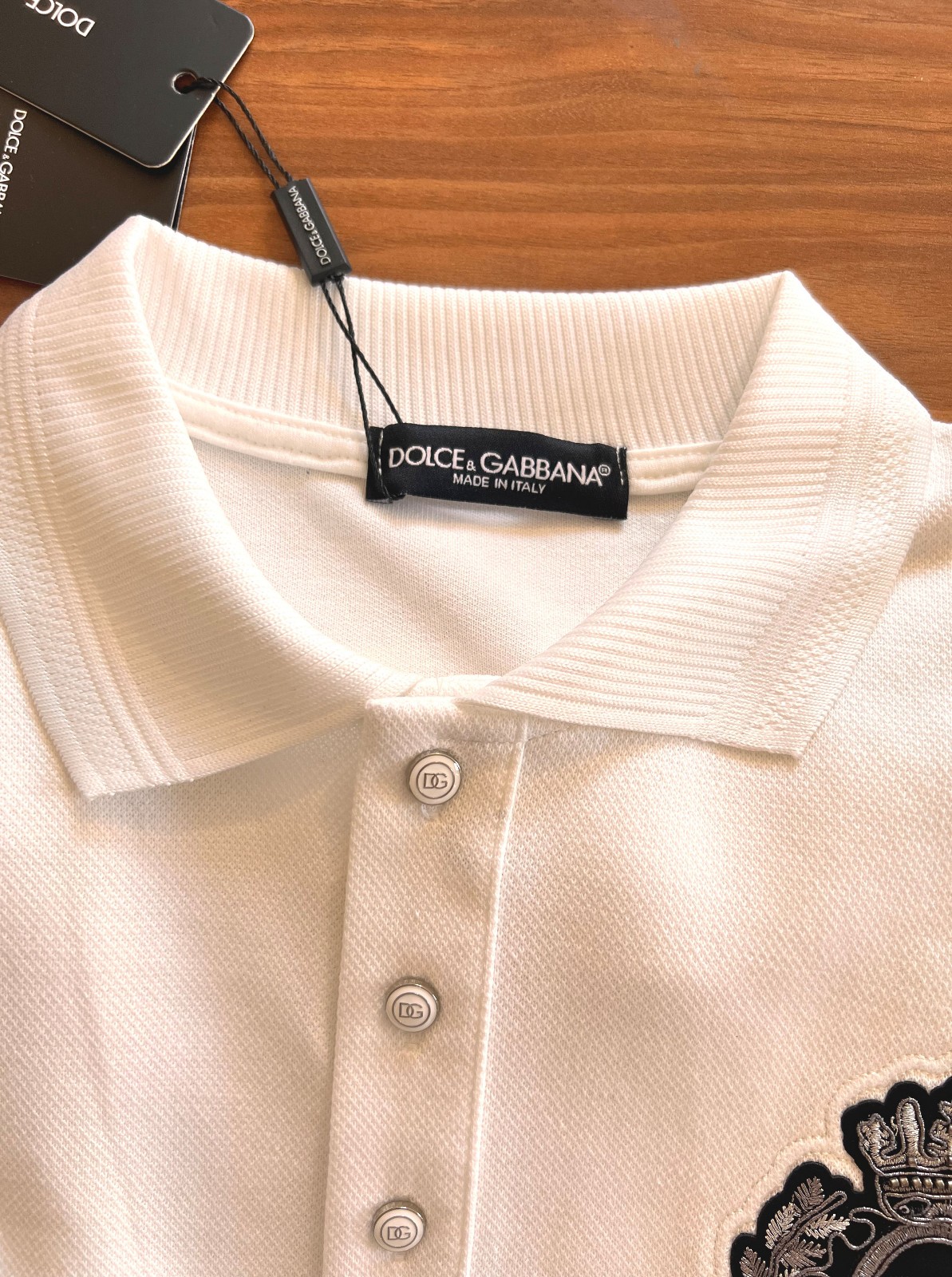 Dolce&Gabbana Men T shirt Pique Cotton Polo Neck Silver Embroidery T-shirt gallery