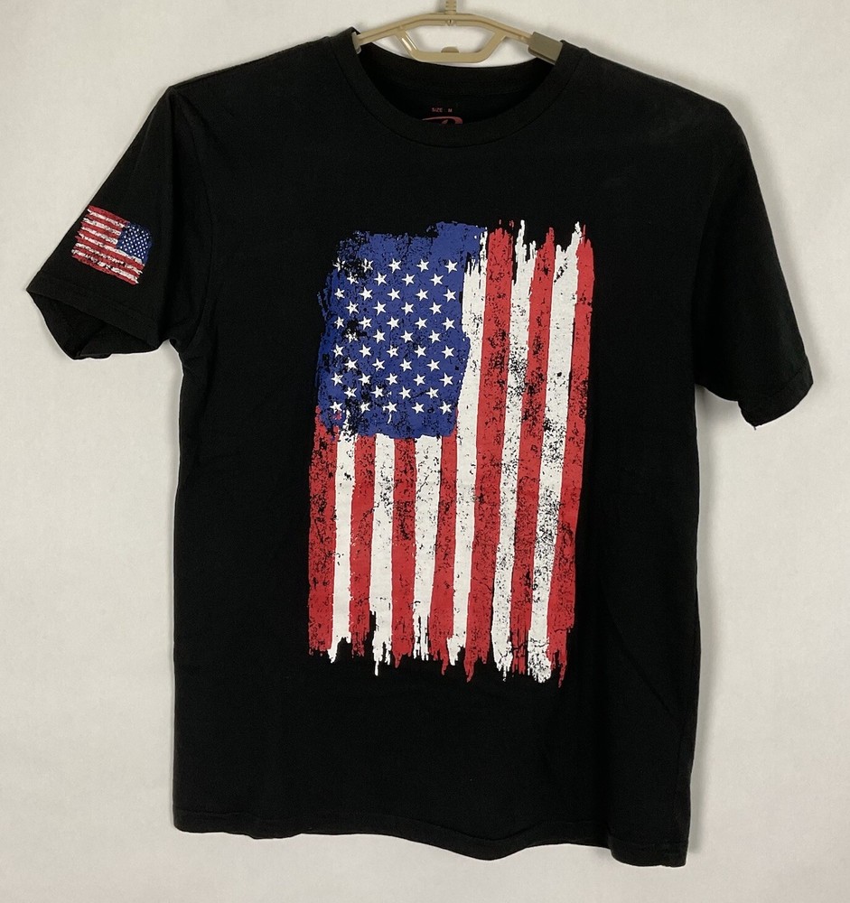 Rothco Mens Distressed US Flag Tshirt Short Sleeve Black Size Medium