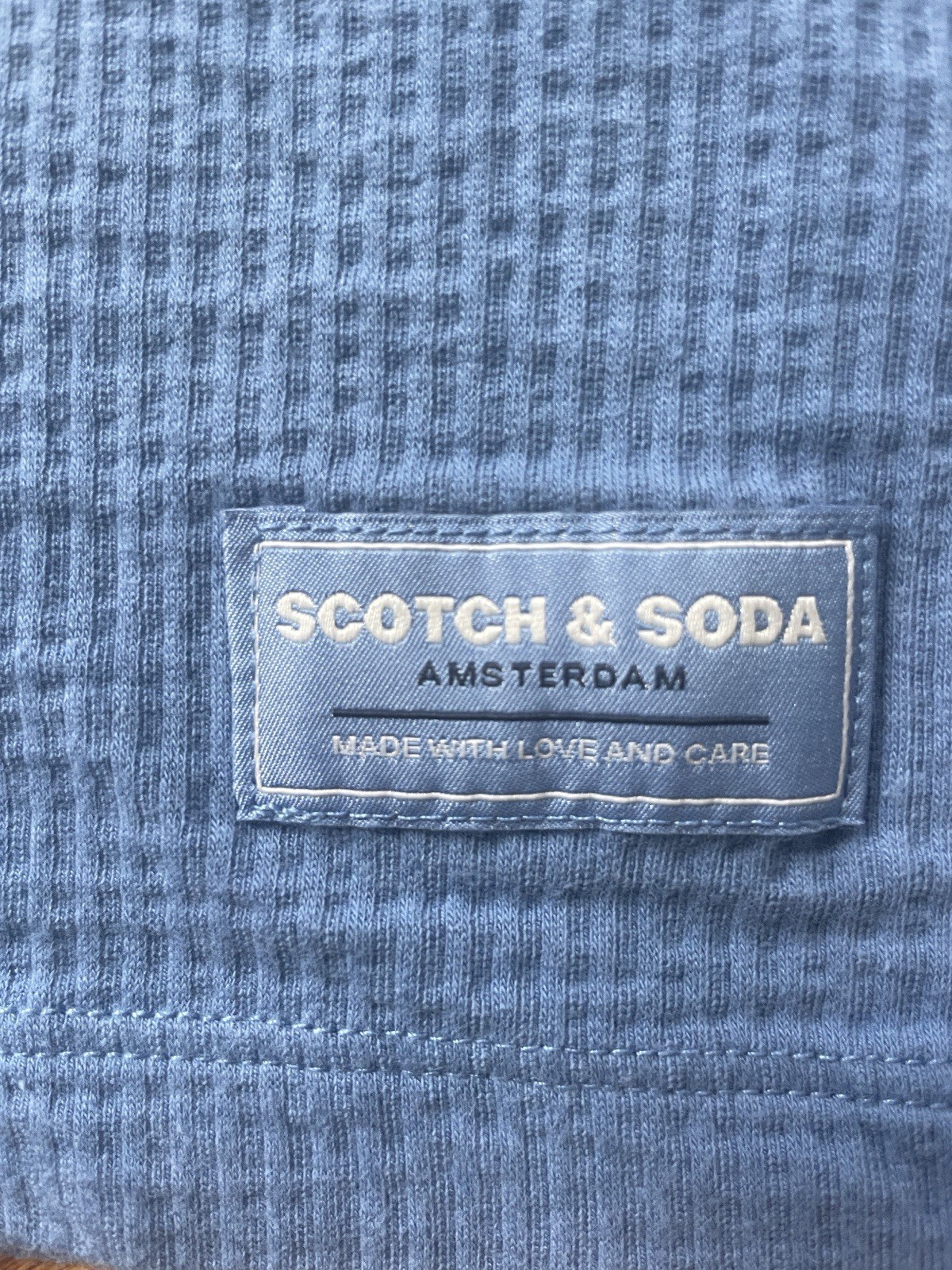 Scotch & Soda Mens XL Blue Waffle Knit Crew Neck Textured T-Shirt Amsterdam gallery