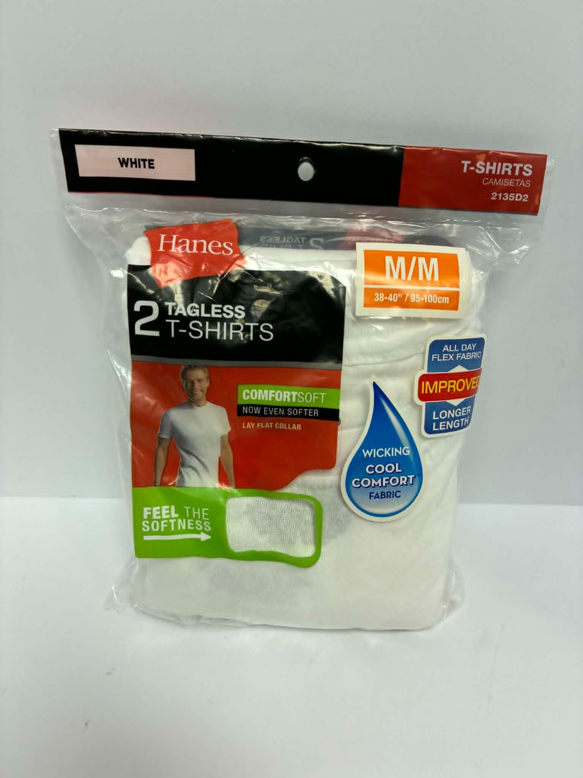 Hanes Tagless T-Shirts 2 White Size M ComfortSoft Crew Neck Undershirts Mens gallery