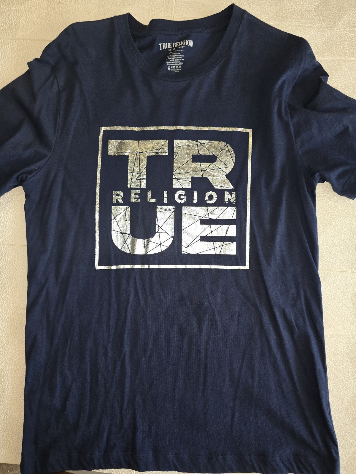 True Religion Mens Small Navy blue Graphic Logo T Shirt Crew Neck Short Sleeve