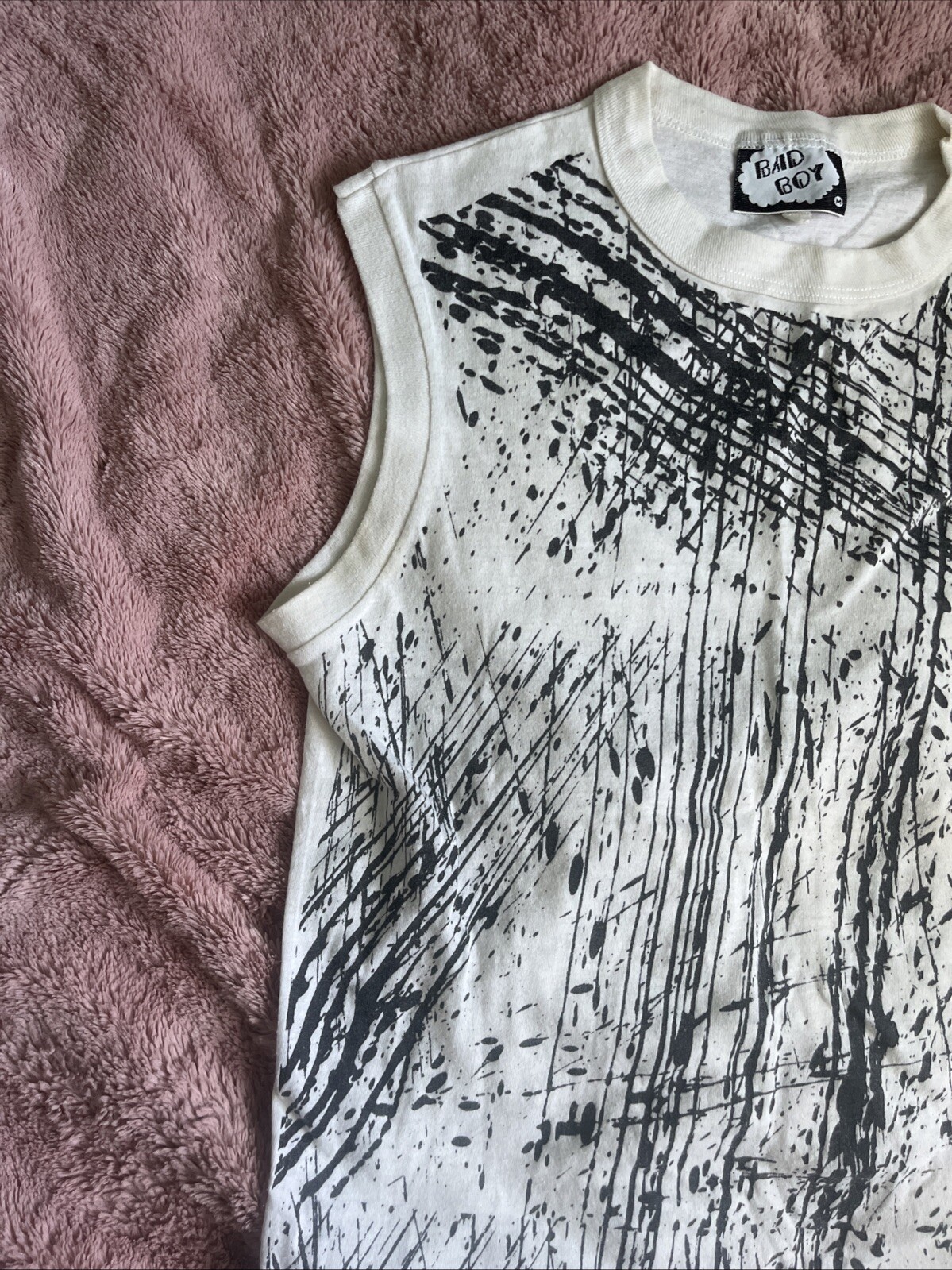 Y2K Men’s Tank Bad Boy Black And White Graphic Sheer gallery