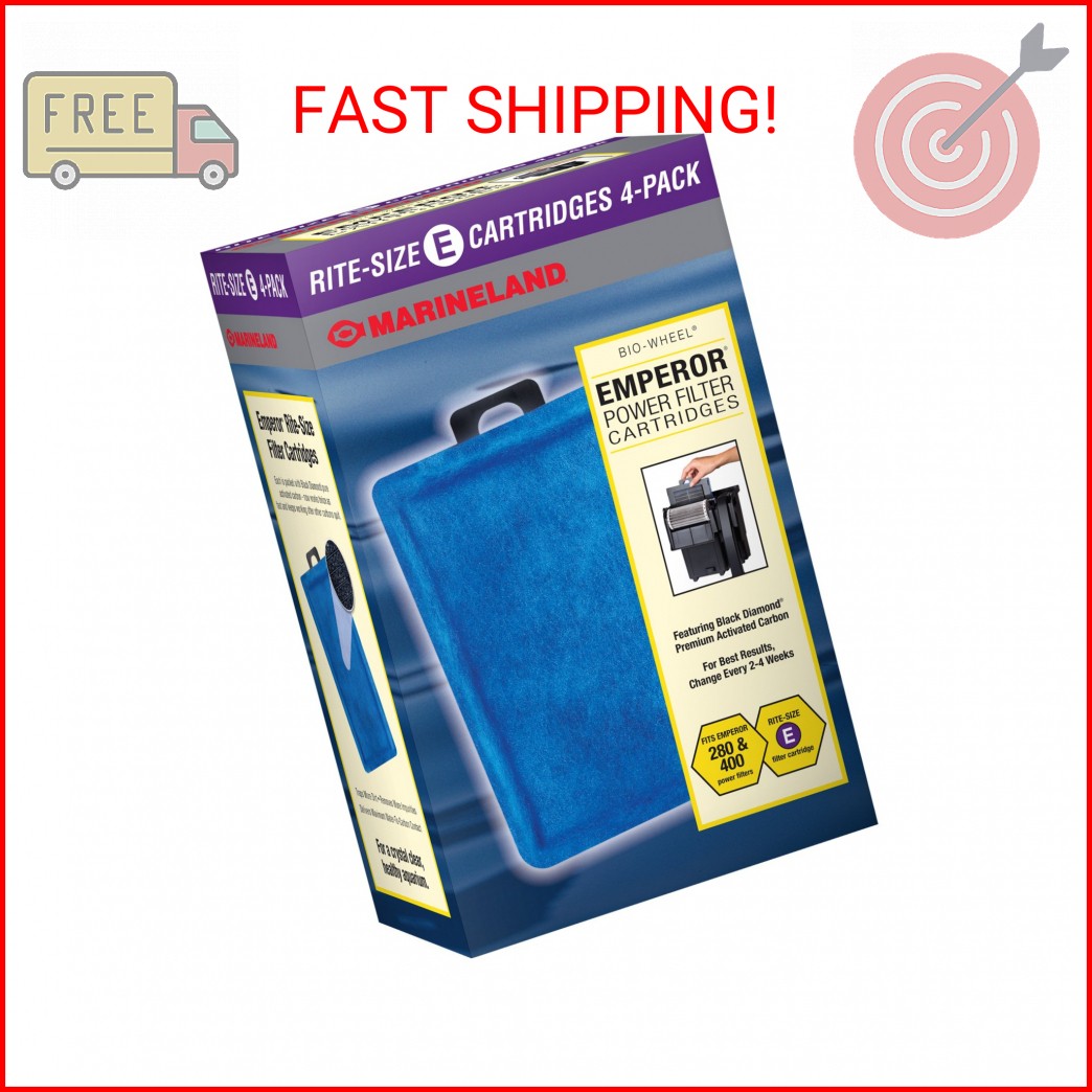Marineland Emperor Power Filter Cartridge Rite-Size E, 4 Count, Replacement Cart