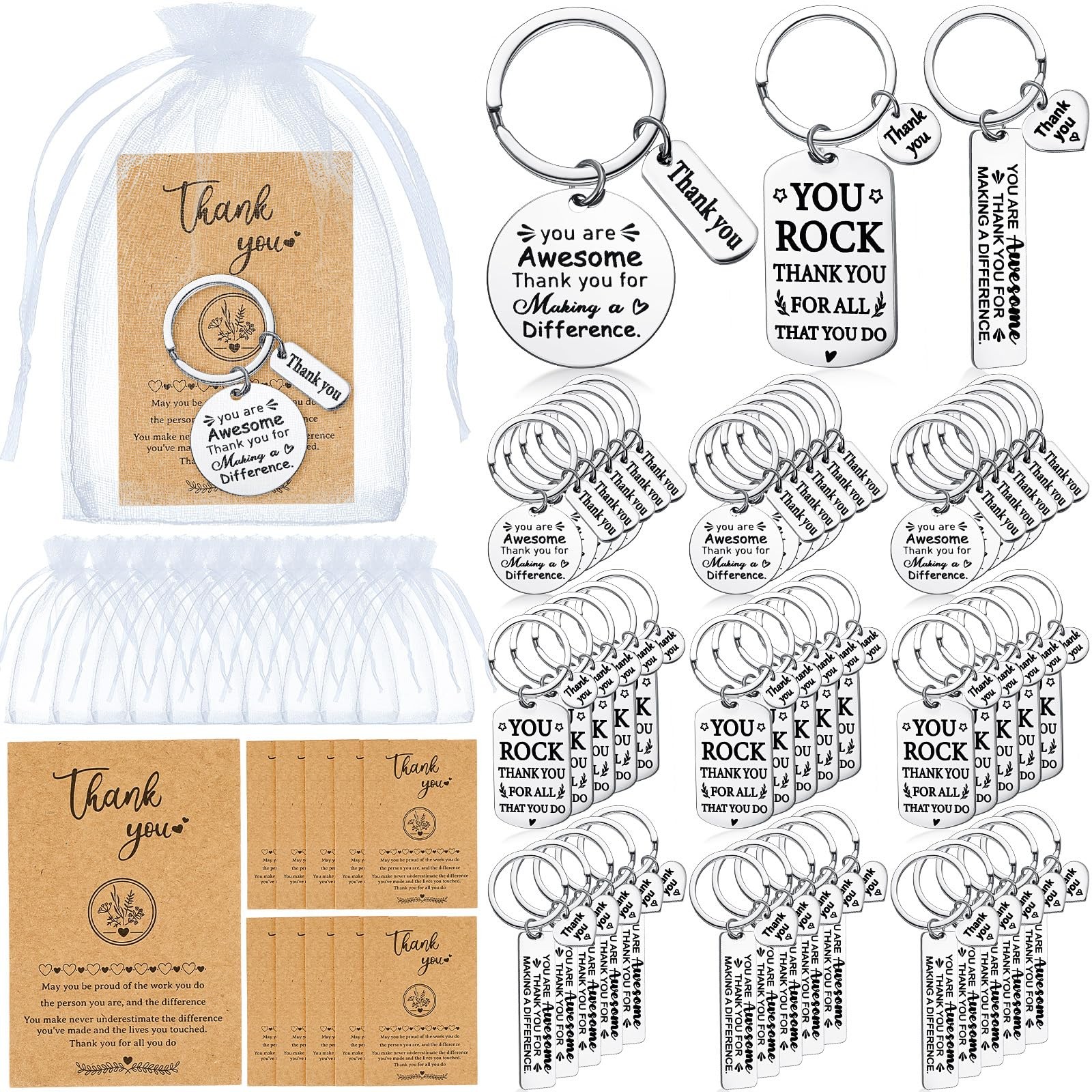 144 PCS Thank You Keychains, Bulk, Bags, Cards, Employee Appreciation Gift gallery
