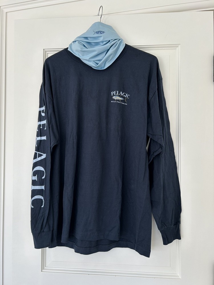 Pelagic men’s fish graphic print longsleeve tshirt blue size XL AFTCO neckgaitor