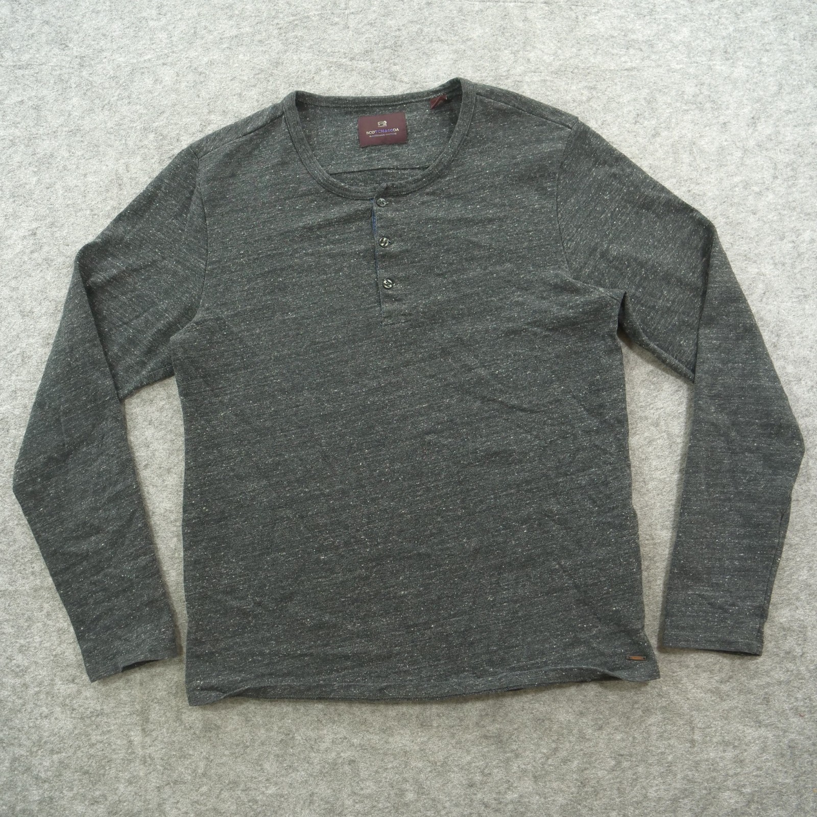 Scotch & Soda Sweatshirt Mens Large Gray Henley Button Logo Long Sleeve