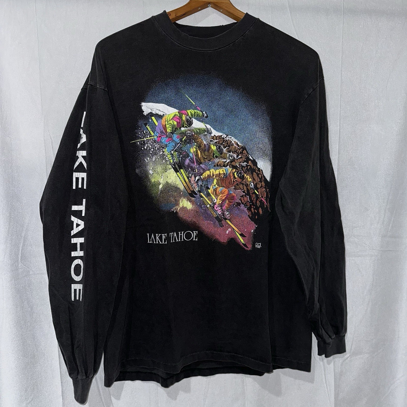 Vintage 1990 Lake Tahoe Ski Long Sleeve T Shirt Front & Back Skiing Size L gallery