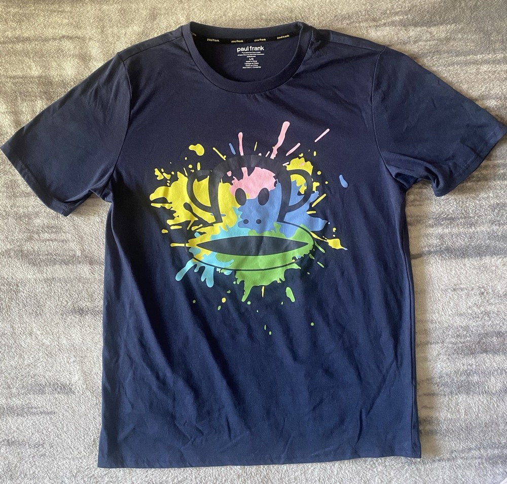 Paul Frank Monkey Head Graphic T-Shirt Adult Size L Nwot Navy Splash Art