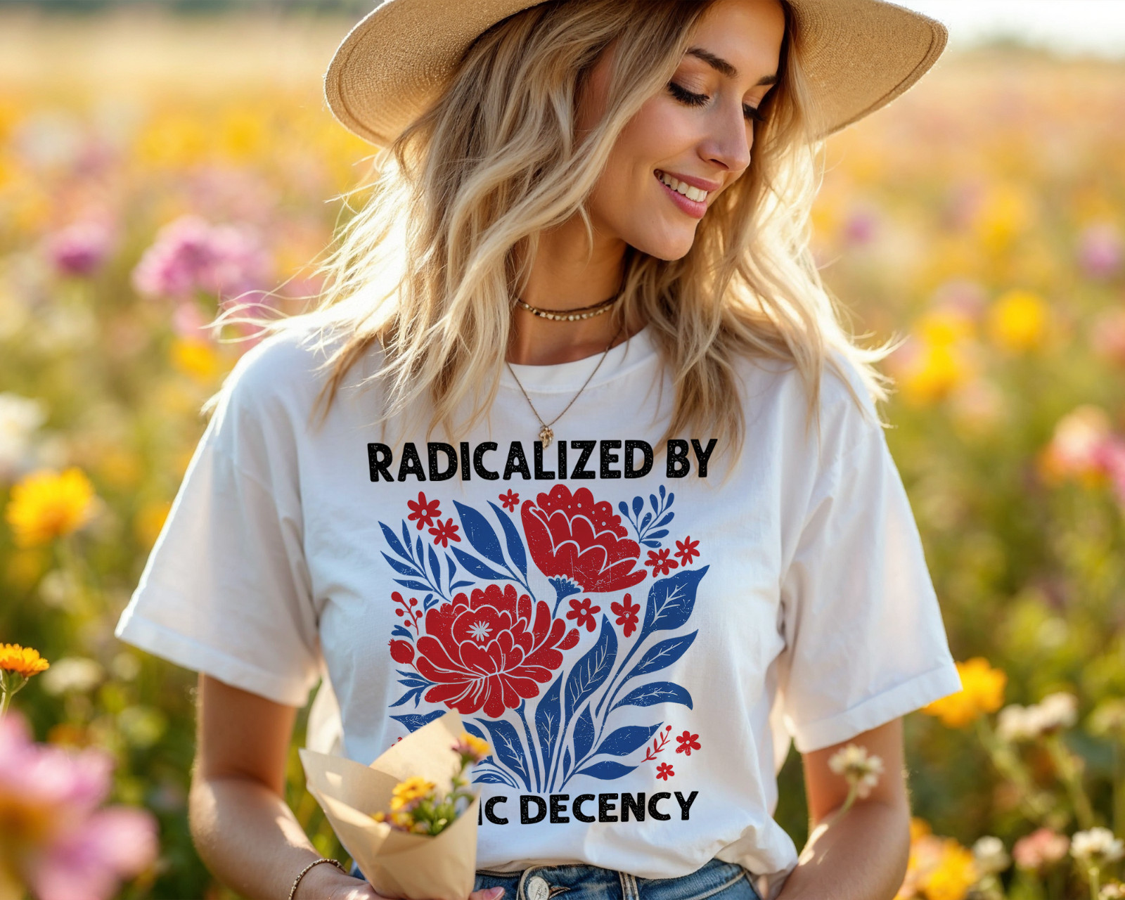 Radicalized by Basic Decency T-Shirt Political Activism Floral Equality A83 gallery