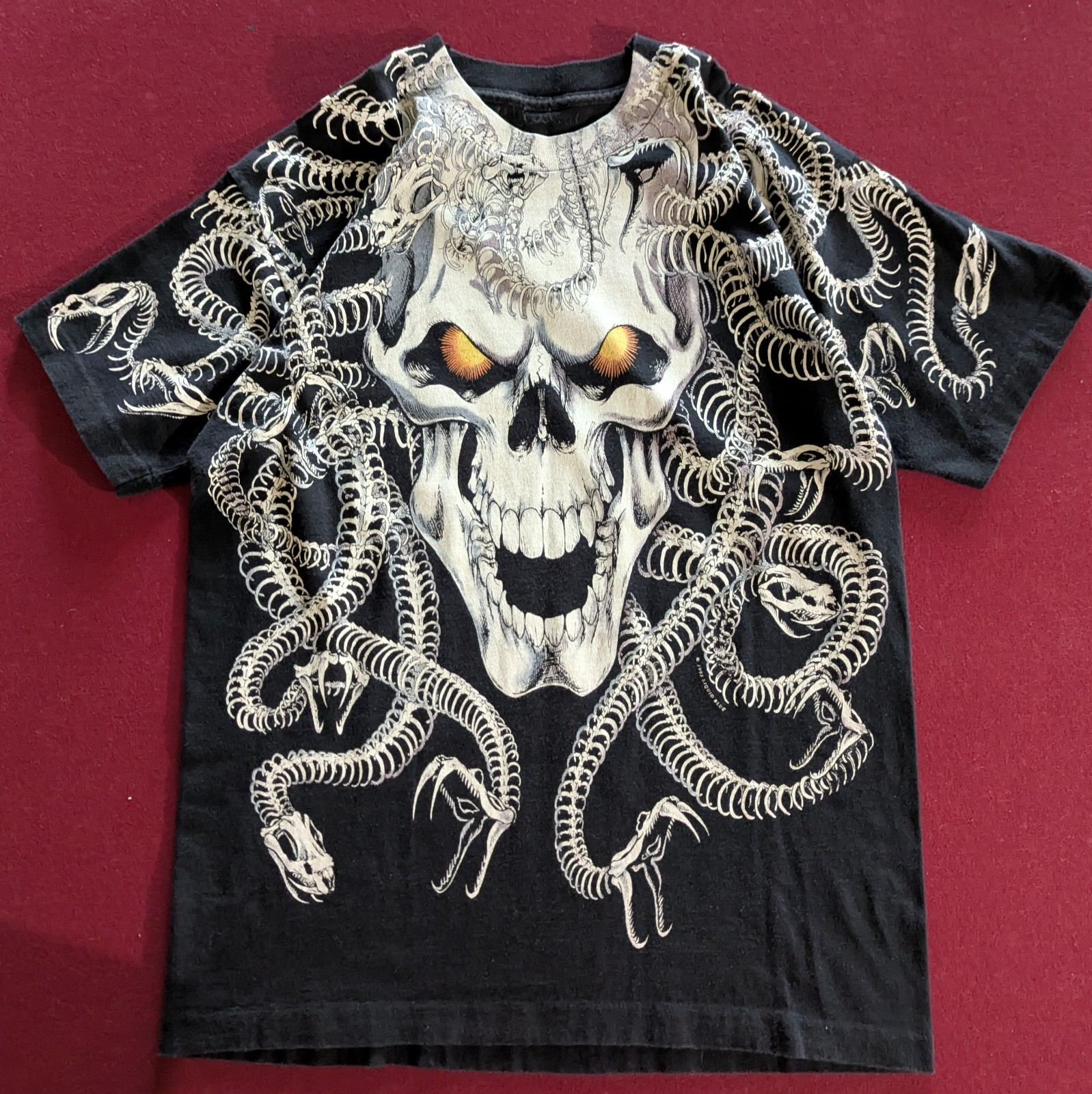 Liquid Blue Vintage 90s Black AOP Medusa Skull Graphic Tee Men’s L gallery