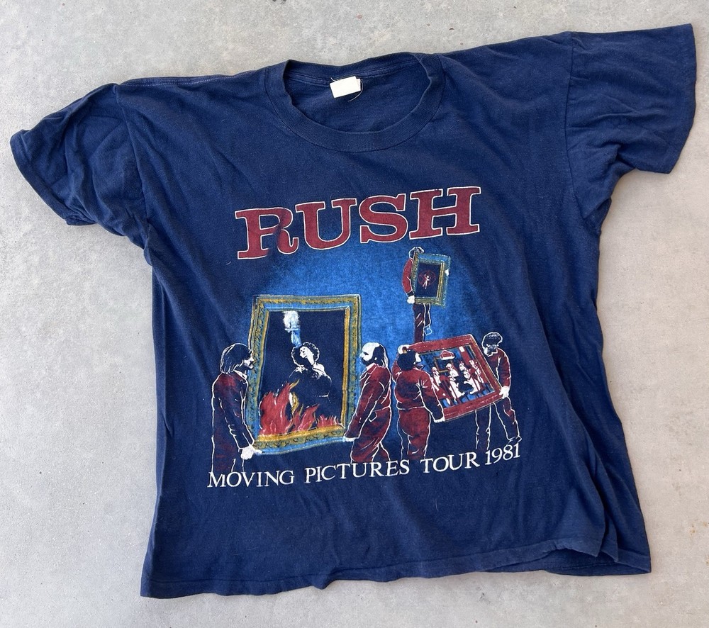 Vintage RUSH Shirt Size Large 80s Moving Pictures Tour 1981 Concert Band Tee
