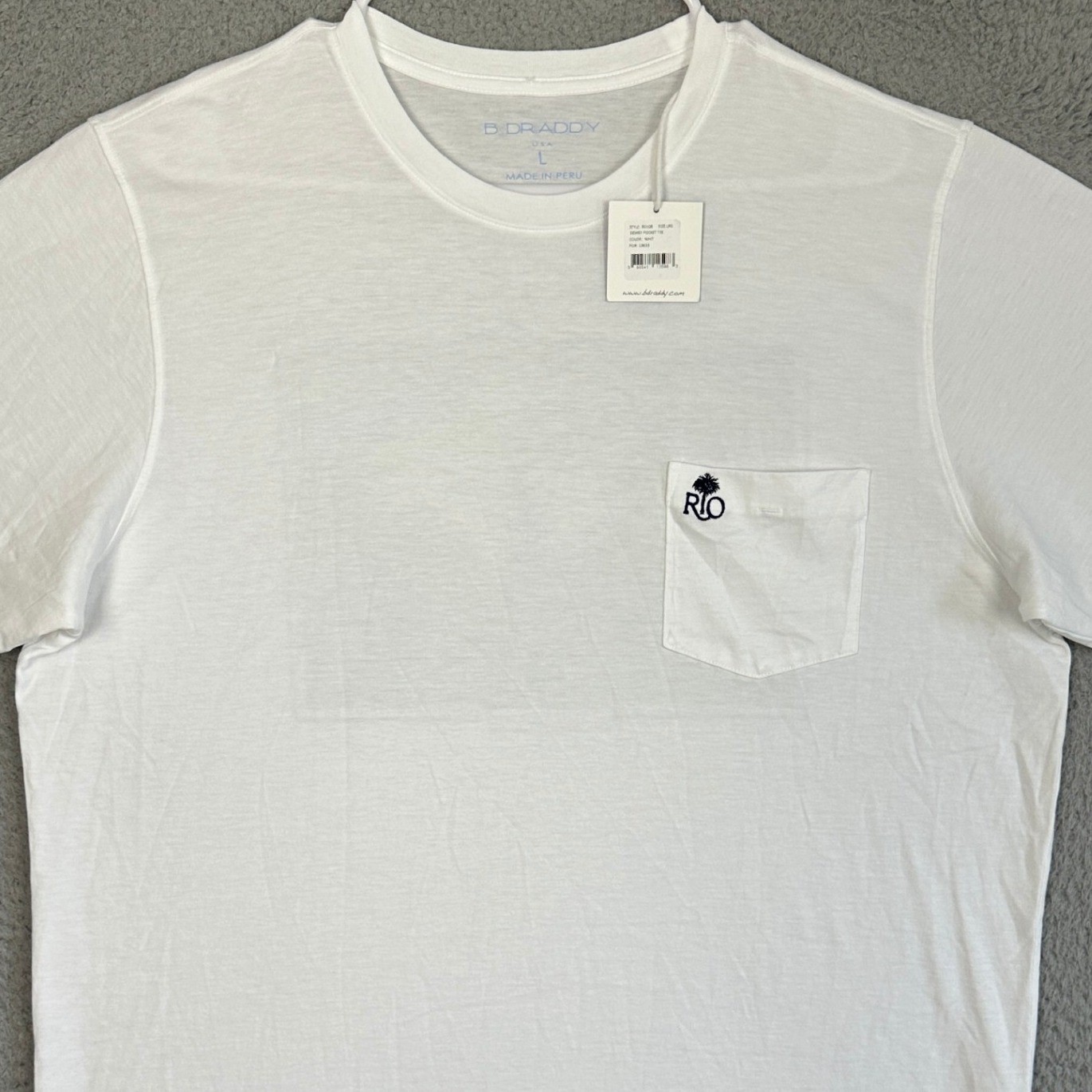 NEW B. Draddy Pima Cotton T-Shirt Mens Large White Boca Rio Golf Club Pocket Tee