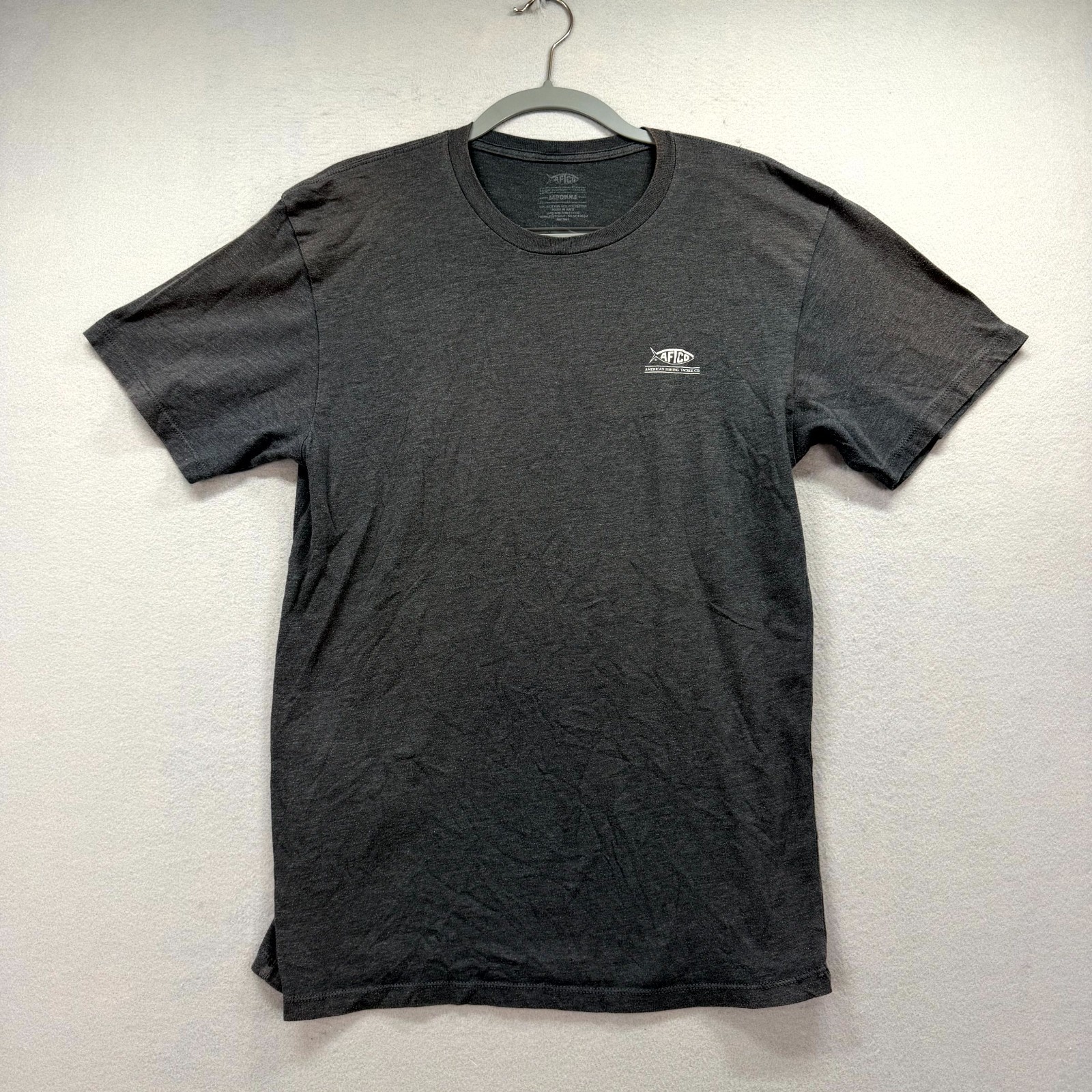 AFTCO Billed T-Shirt Mens Medium Dark Gray Any Fish Any Water Graphic Crew Faded gallery