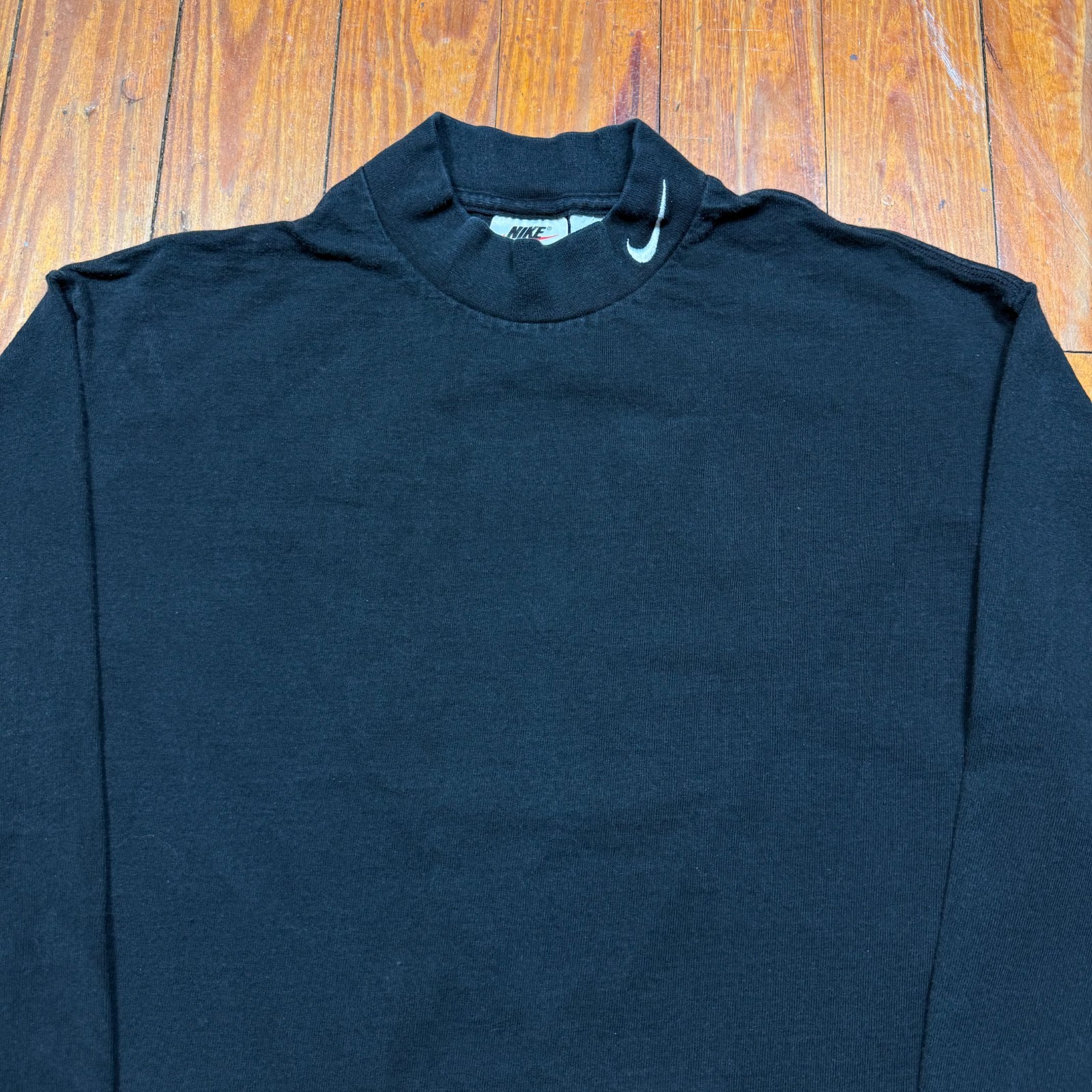 Vintage Nike Mock Neck Shirt Mens Size Medium Black Long Sleeve Swoosh 90s gallery