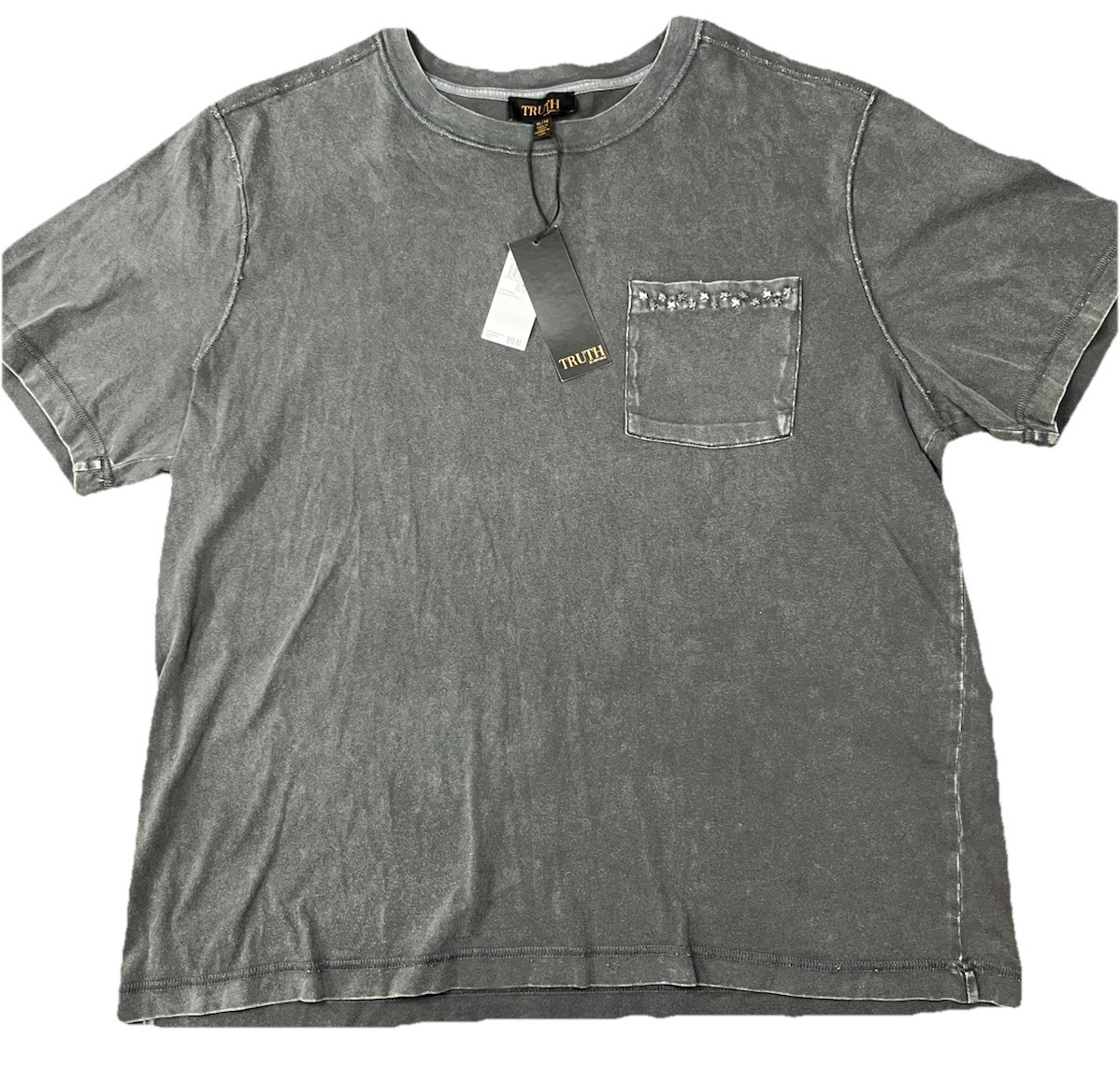 Truth By Republic Gray Distressed Short Sleeved T Shirt Embroidered Pocket XL