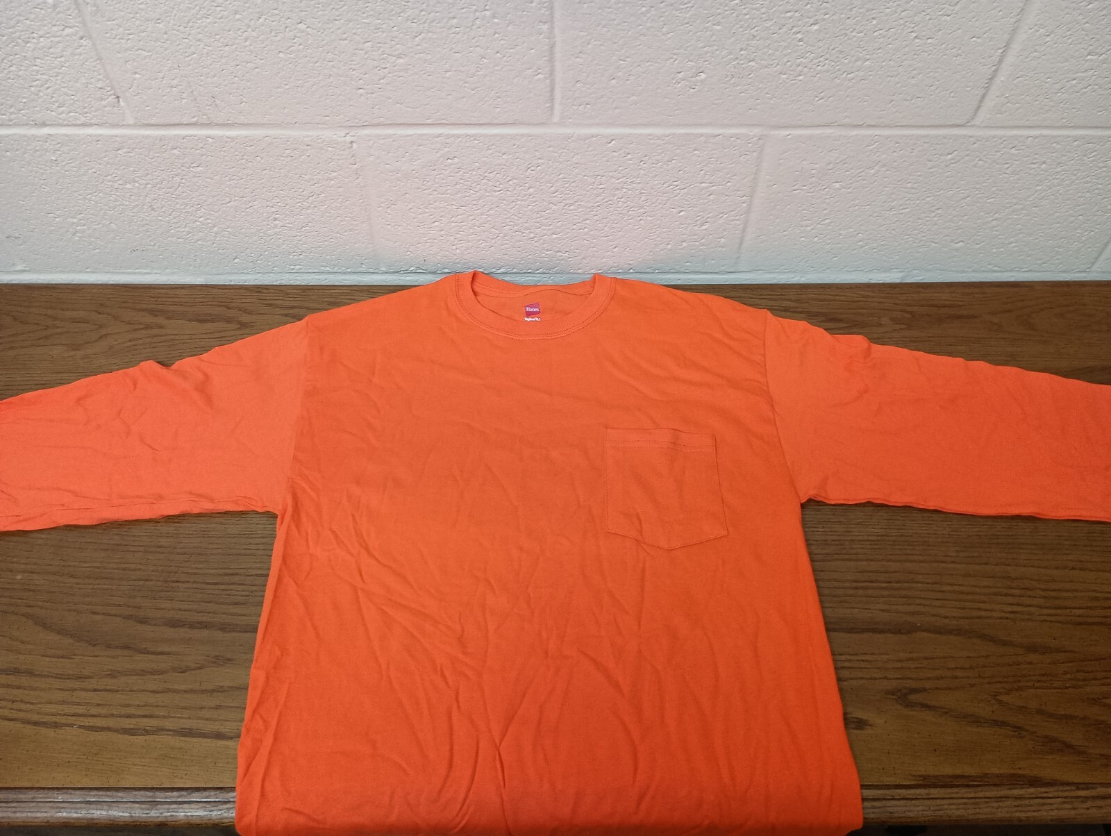 Hanes Tagless Safety Orange Long Sleeve T Shirt Men's Medium New gallery