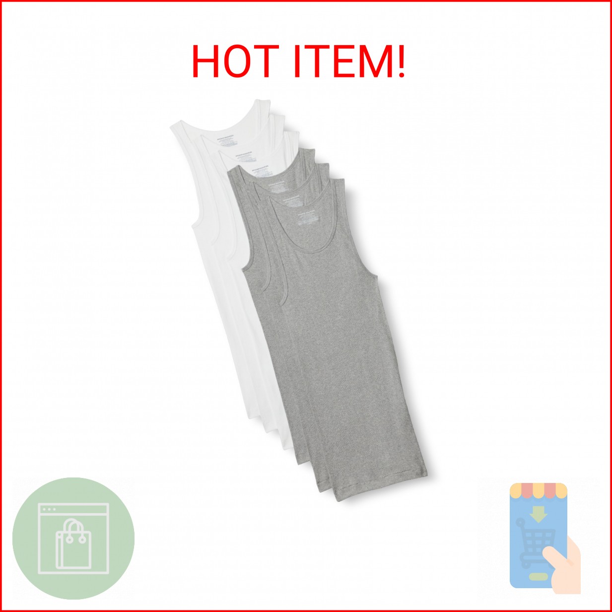 Amazon Essentials Men’s Slim Fit Breathable Cotton Tank Undershirts, Pack of 6,
