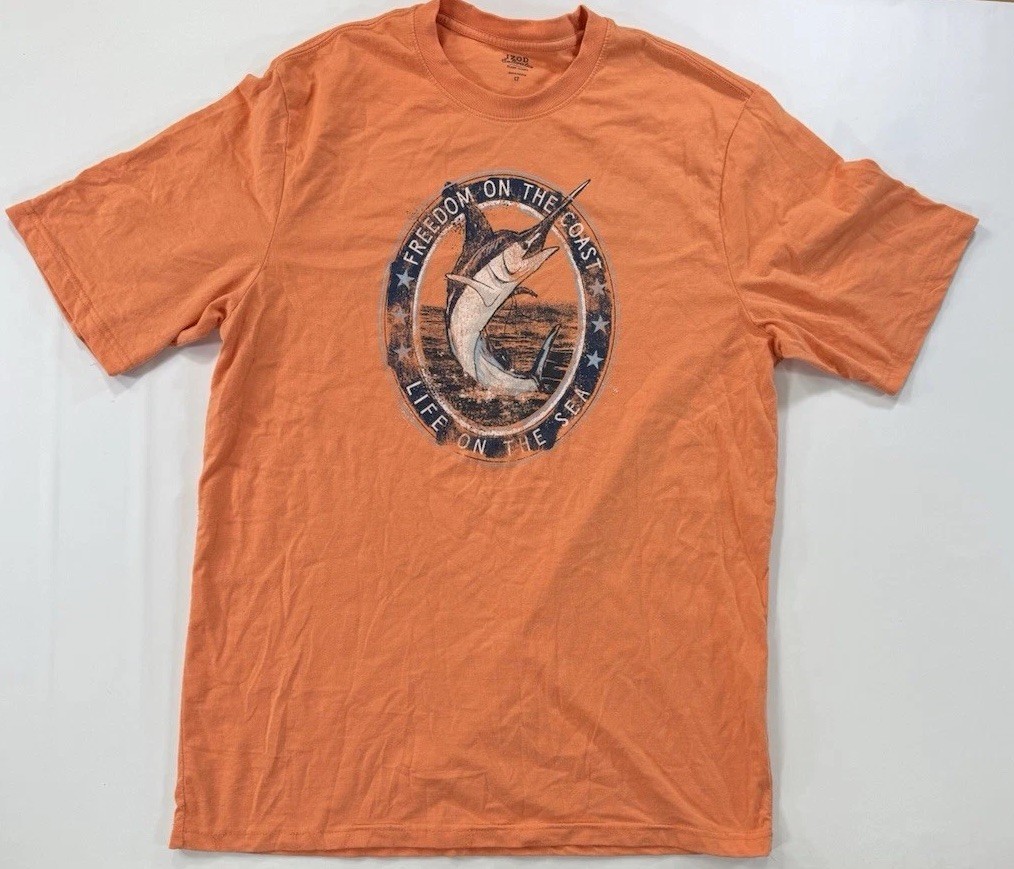 IZOD Saltwater Large Tall Mens Swordfish T-Shirt Orange Sport Fish Sea Ocean gallery