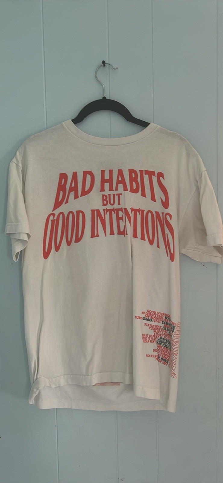 NAV Men’s M Bad Habits But Good Intentions Graphic Tee White Cotton flawless !